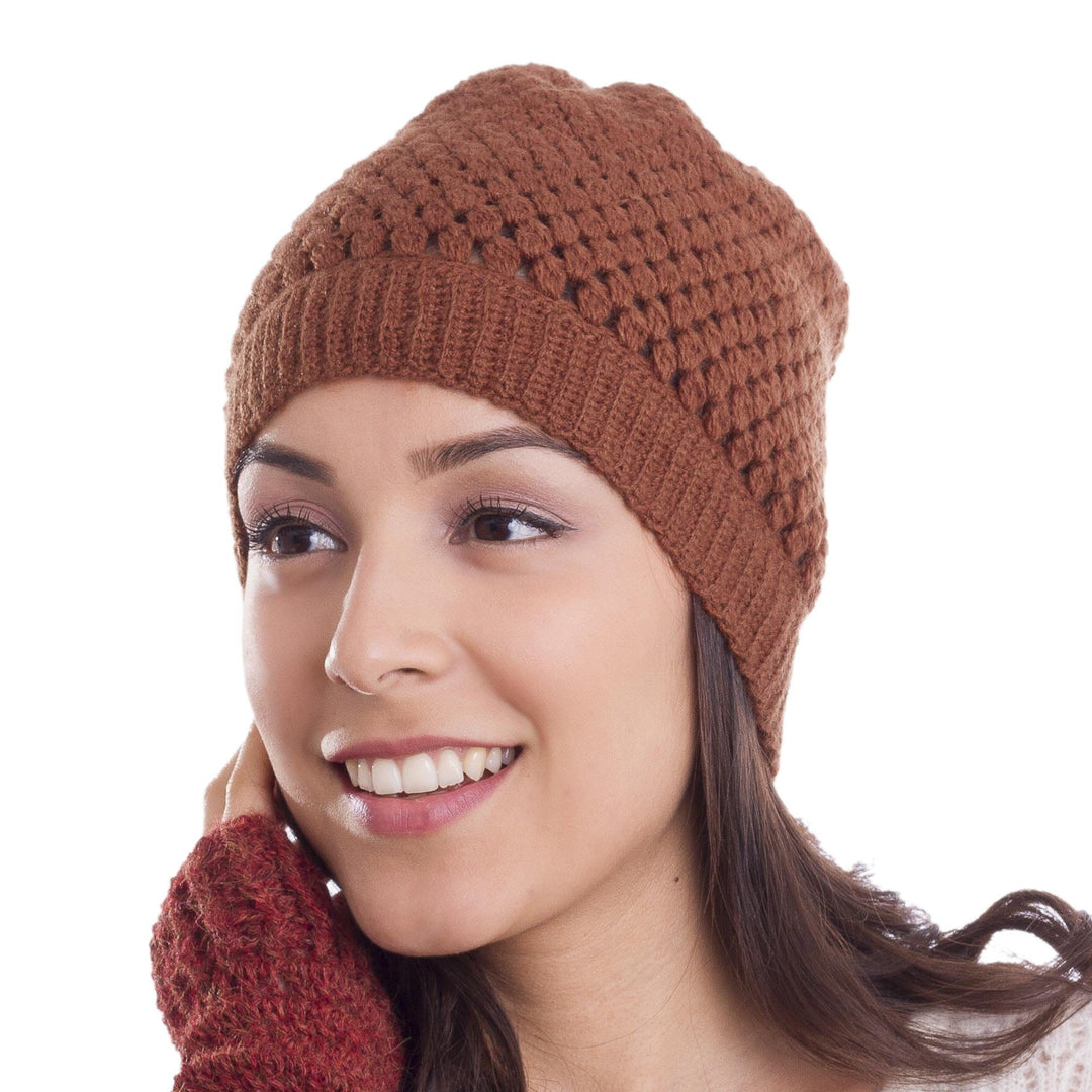 Hand-Crocheted Burnt Orange Alpaca Blend Hat from Peru - Burnt Orange Delight