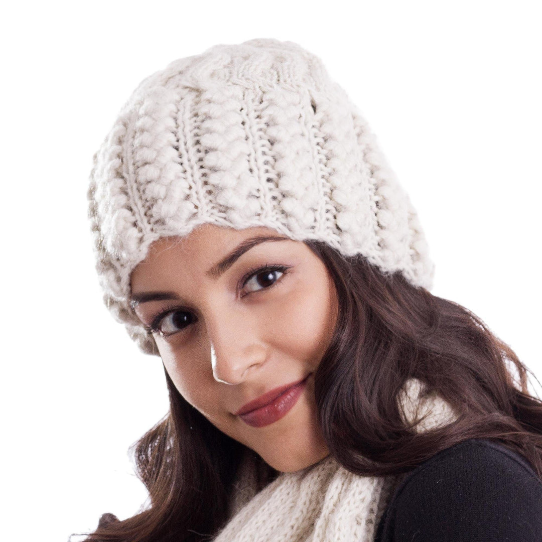 Hand-Knit Wave Pattern 100% Alpaca Hat from Peru - Wavy Winter