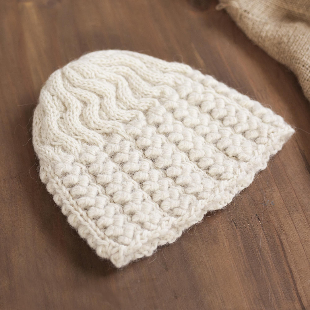 Hand-Knit Wave Pattern 100% Alpaca Hat from Peru - Wavy Winter