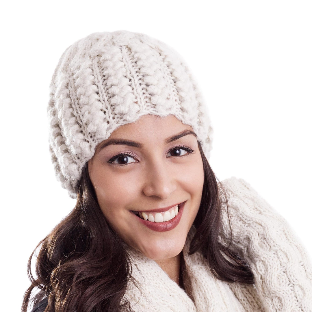 Hand-Knit Wave Pattern 100% Alpaca Hat from Peru - Wavy Winter