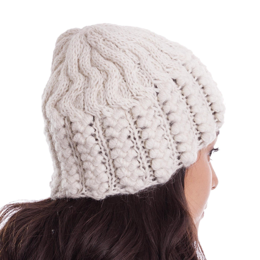 Hand-Knit Wave Pattern 100% Alpaca Hat from Peru - Wavy Winter