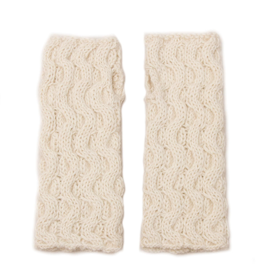 Hand-Knit Wave Pattern 100% Alpaca Fingerless Mitts - Wavy Winter