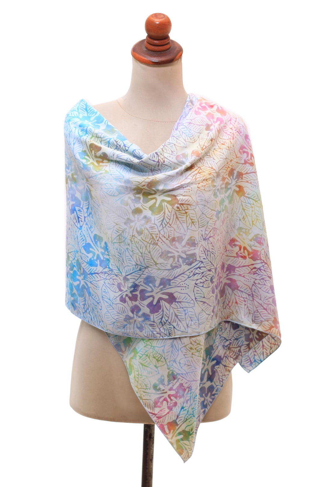 Hibiscus Flower Batik Rayon Shawl from Bali - Rainbow Hibiscus