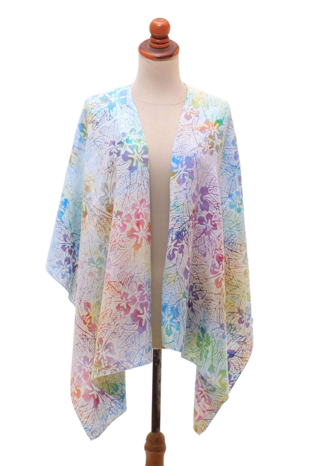 Hibiscus Flower Batik Rayon Shawl from Bali - Rainbow Hibiscus