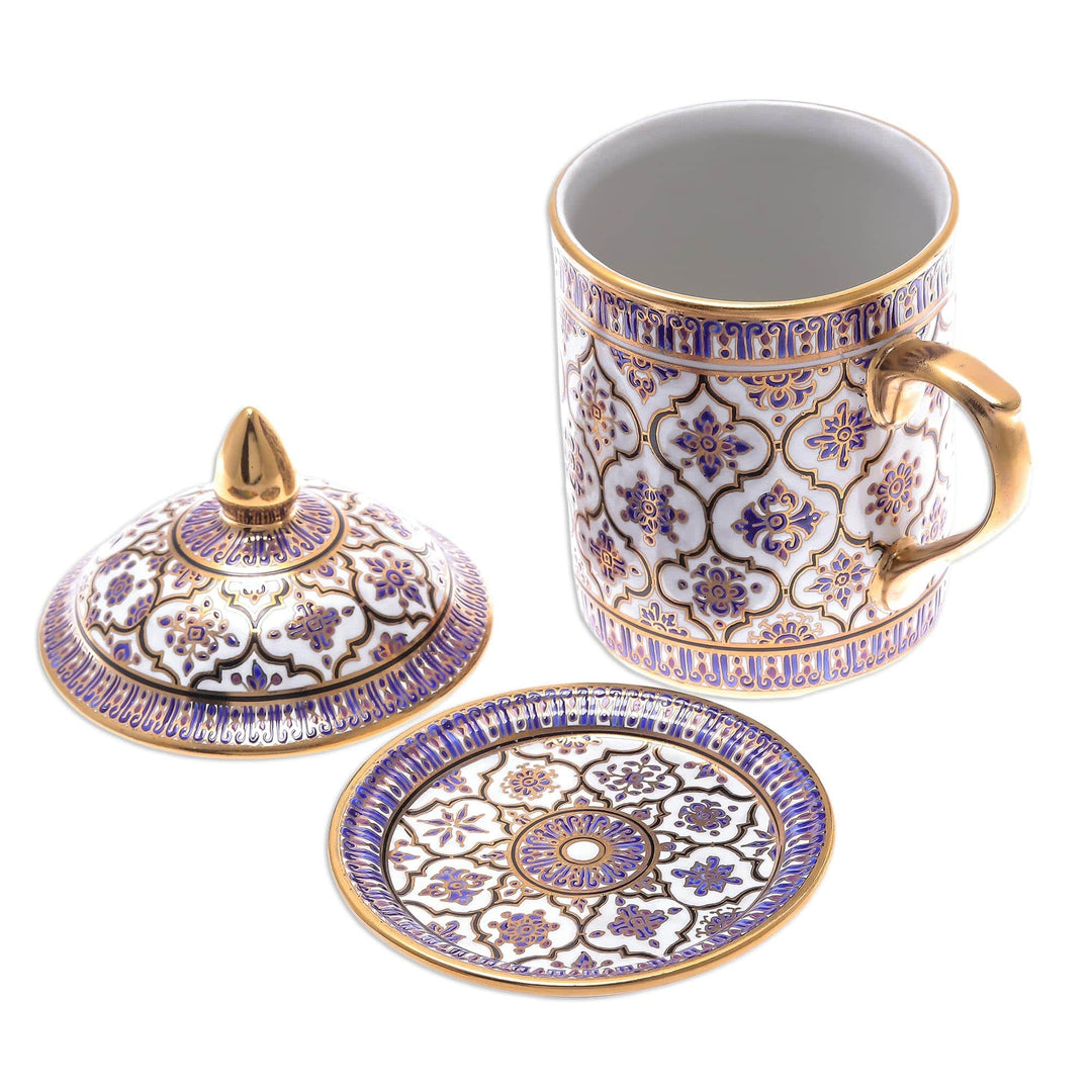 Lidded Benjarong Porcelain Gilded Mug and Saucer - Thai Majesty