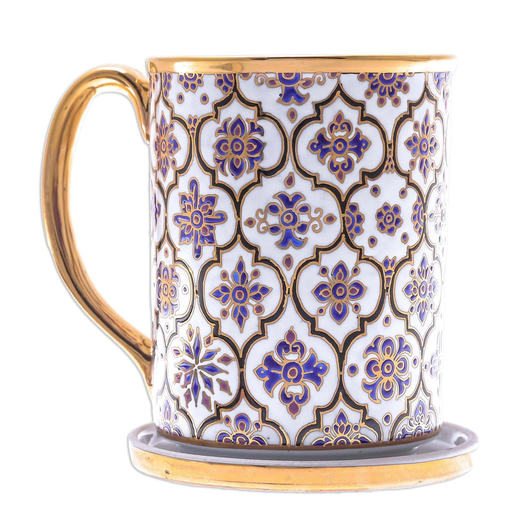 Gilded Benjarong Porcelain Lidded Mug from Thailand - Thai Royalty