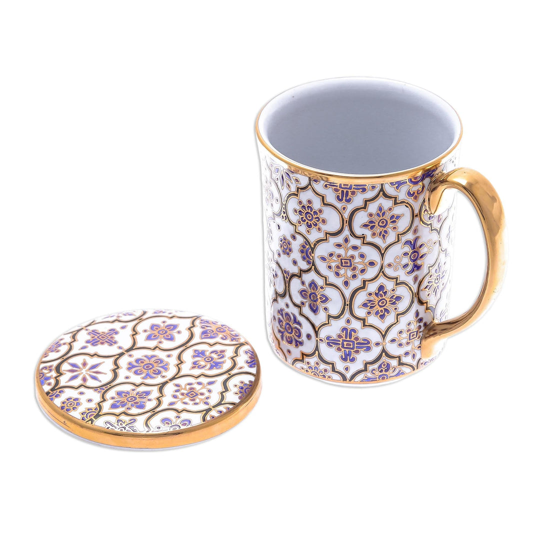Gilded Benjarong Porcelain Lidded Mug from Thailand - Thai Royalty