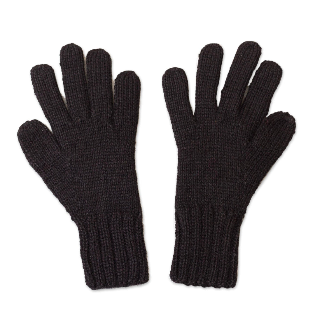 100% Alpaca Knit Gloves in Black from Peru - Winter Delight in Black