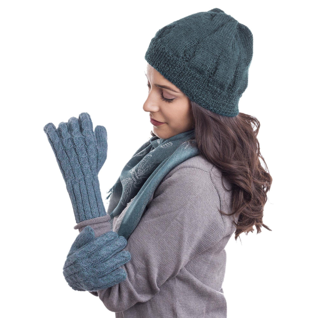 100% Alpaca Knit Gloves in Light Azure from Peru - Winter Delight in Light Azure
