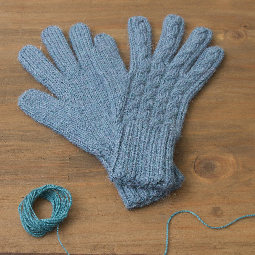 100% Alpaca Knit Gloves in Light Azure from Peru - Winter Delight in Light Azure
