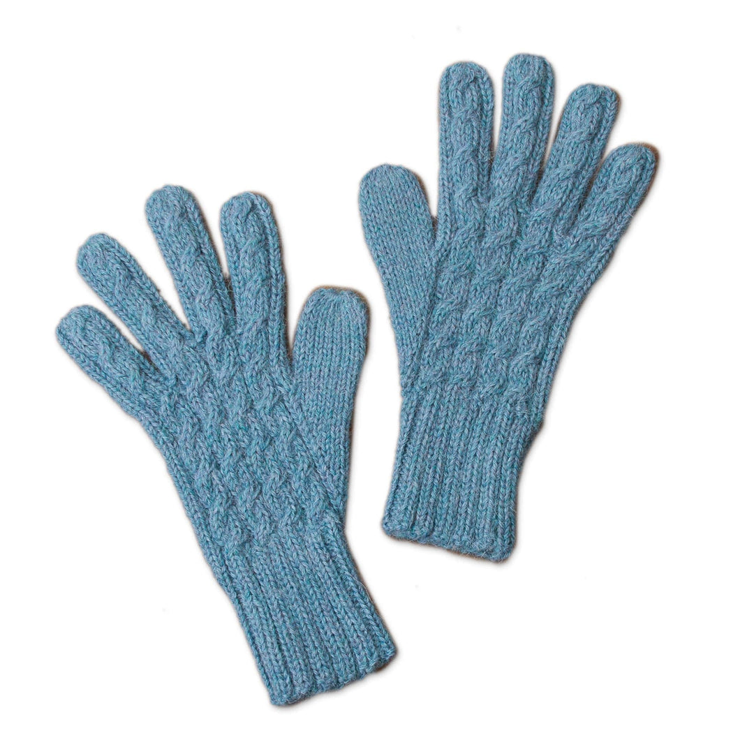 100% Alpaca Knit Gloves in Light Azure from Peru - Winter Delight in Light Azure