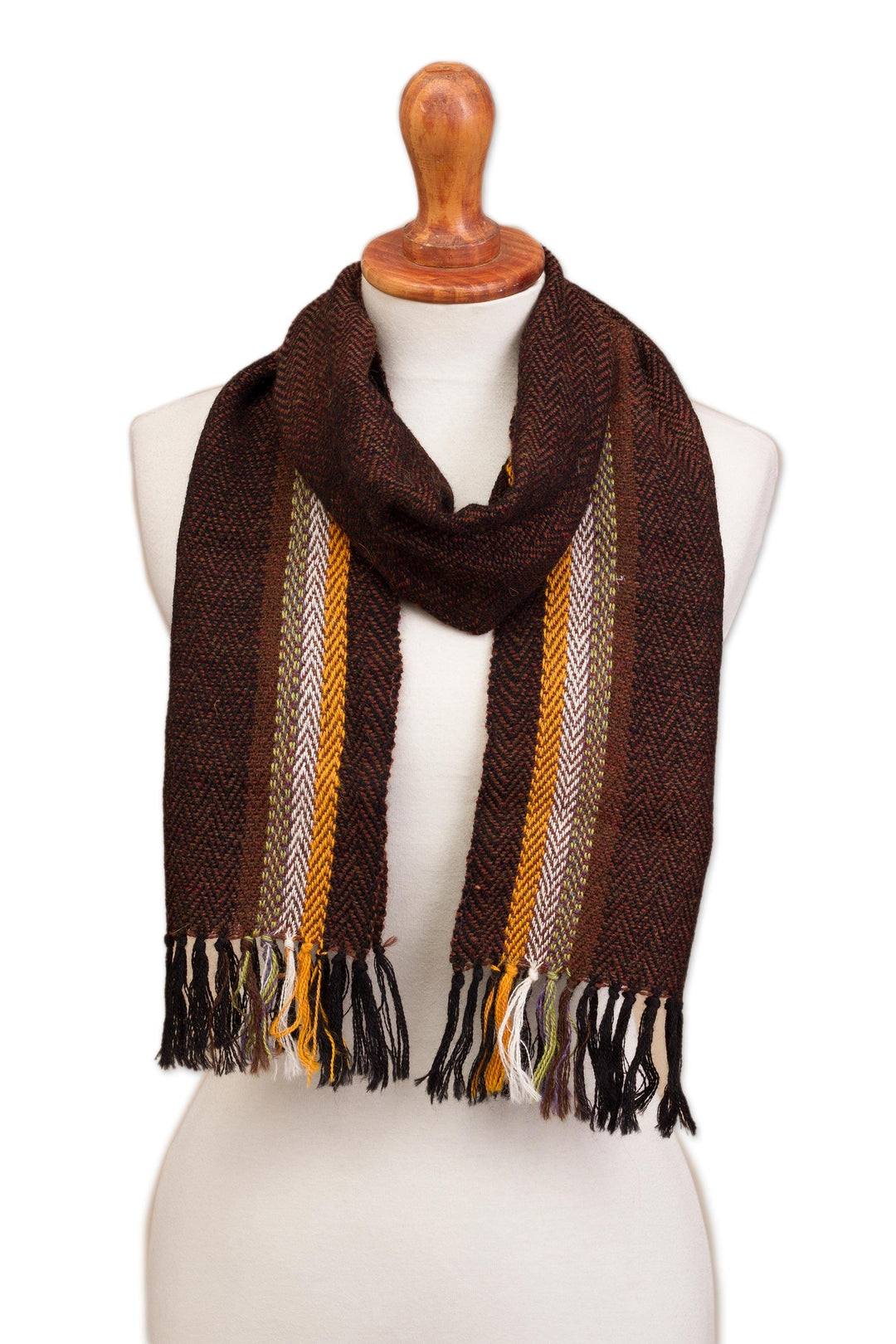 Striped Handwoven 100% Alpaca Wrap Scarf from Peru - Mountain Charm