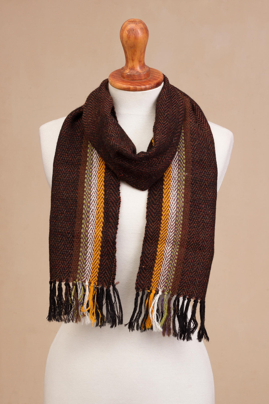 Striped Handwoven 100% Alpaca Wrap Scarf from Peru - Mountain Charm
