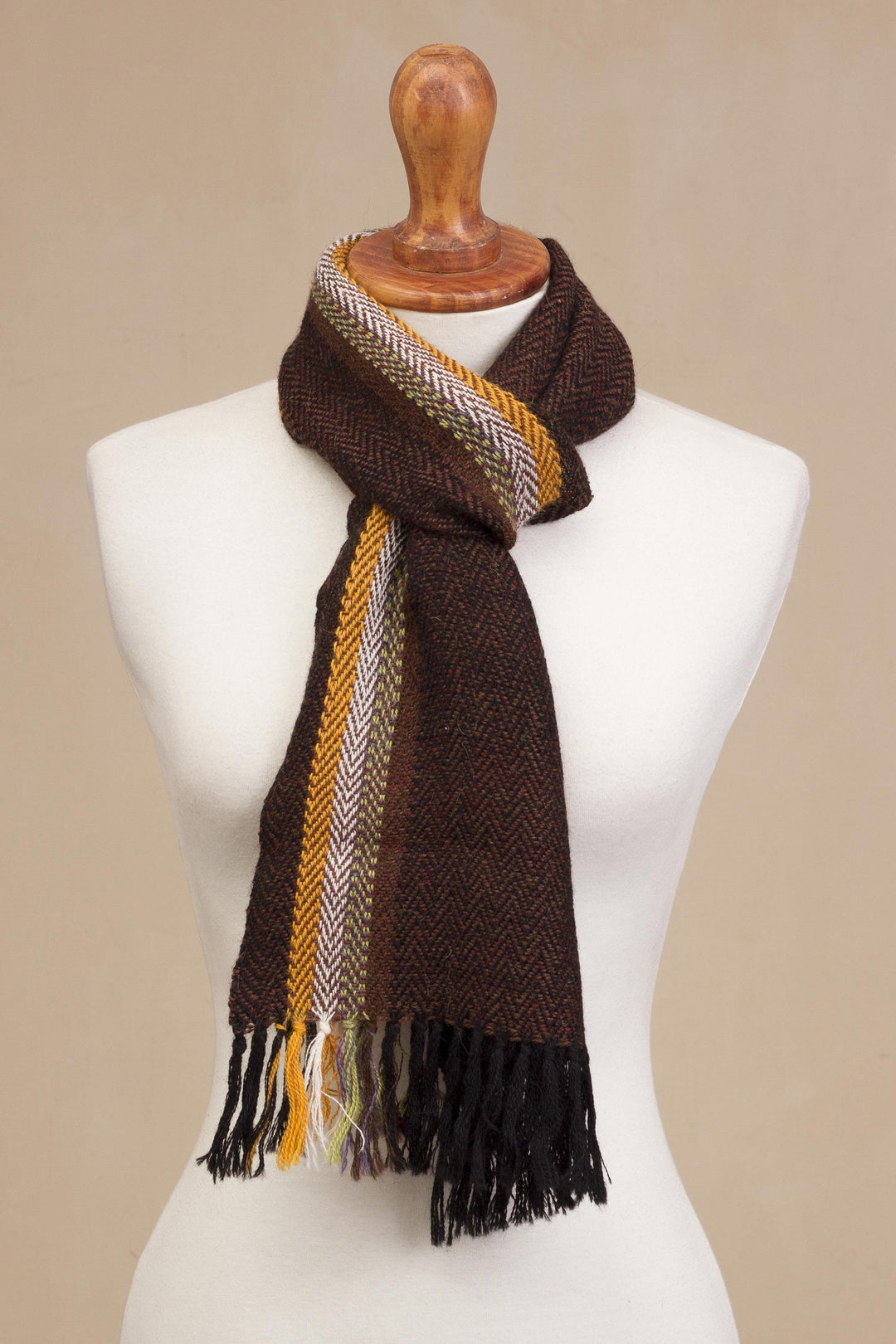 Striped Handwoven 100% Alpaca Wrap Scarf from Peru - Mountain Charm