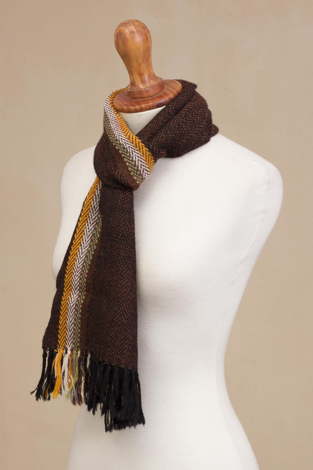 Striped Handwoven 100% Alpaca Wrap Scarf from Peru - Mountain Charm