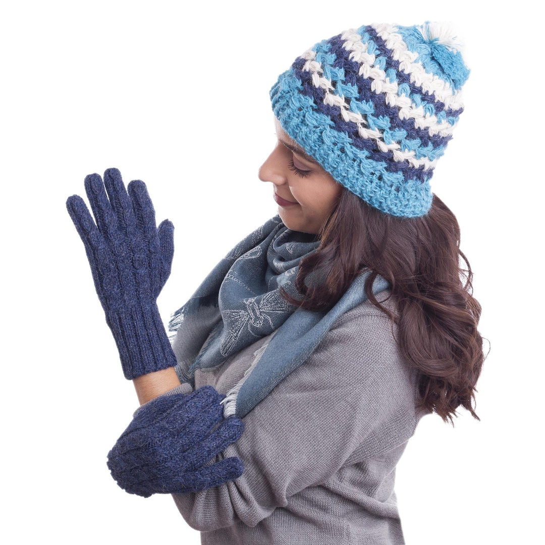100% Alpaca Gloves in Indigo from Peru - Winter Delight in Indigo