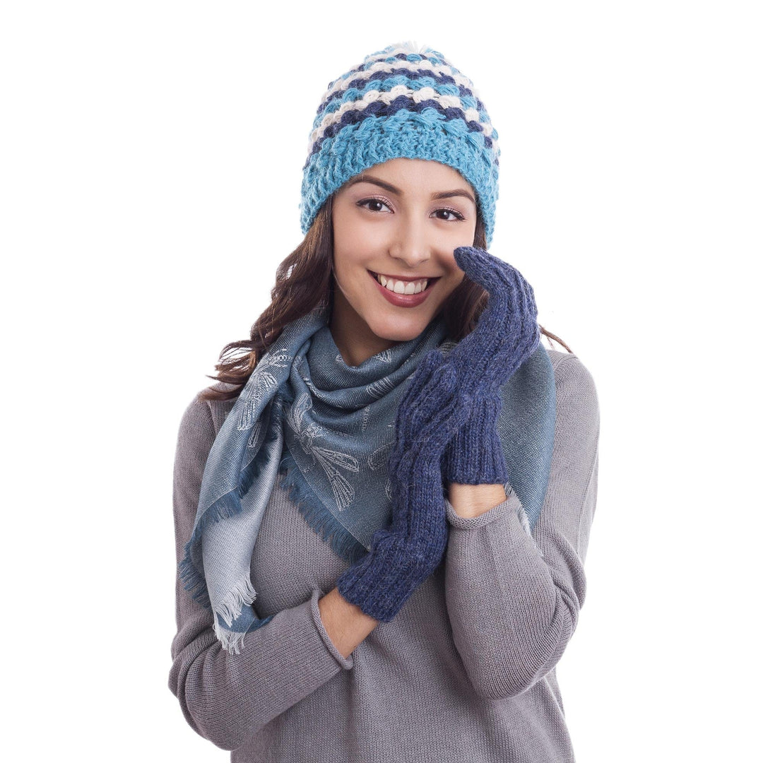 100% Alpaca Gloves in Indigo from Peru - Winter Delight in Indigo