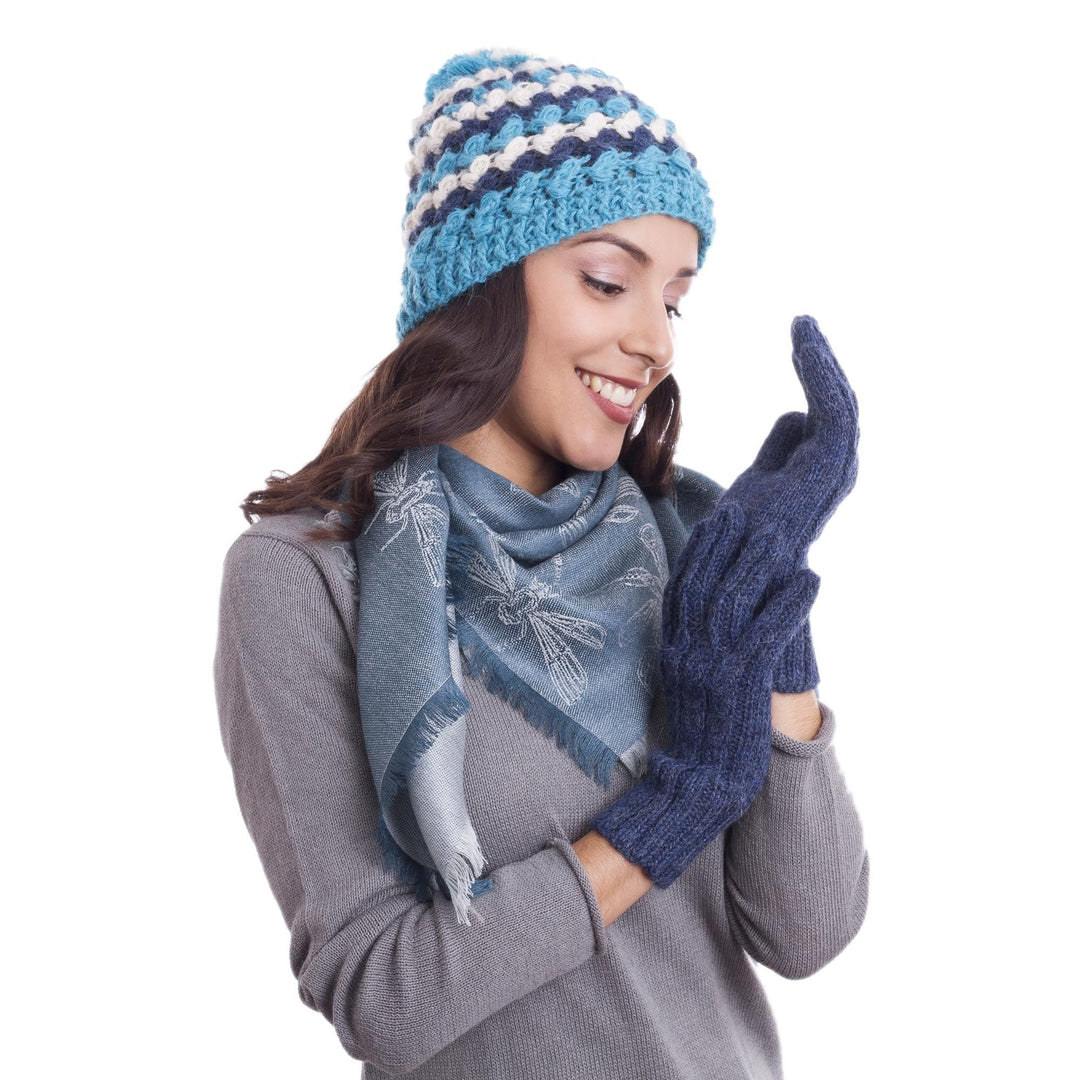 100% Alpaca Gloves in Indigo from Peru - Winter Delight in Indigo