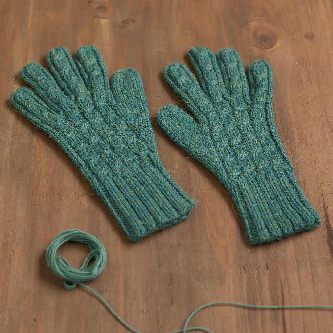 100% Alpaca Gloves in Jade from Peru - Winter Delight in Jade