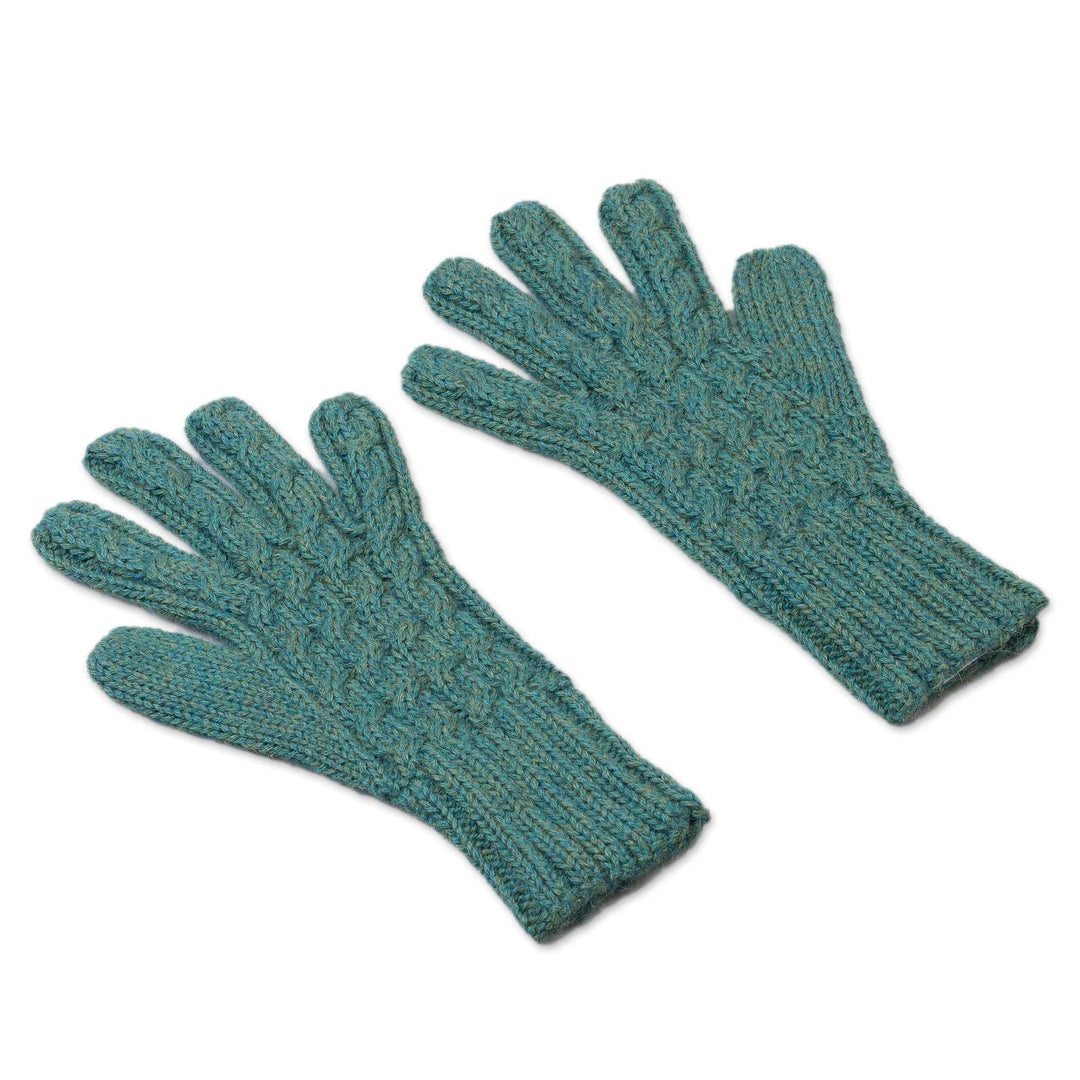 100% Alpaca Gloves in Jade from Peru - Winter Delight in Jade