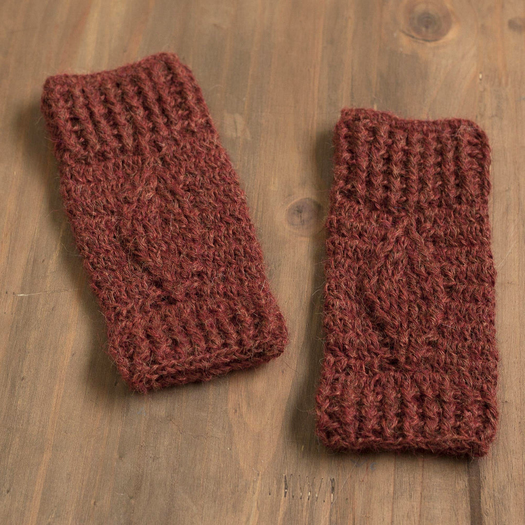 Hand-Crocheted 100% Alpaca Fingerless Mitts in Russet - Russet Dream