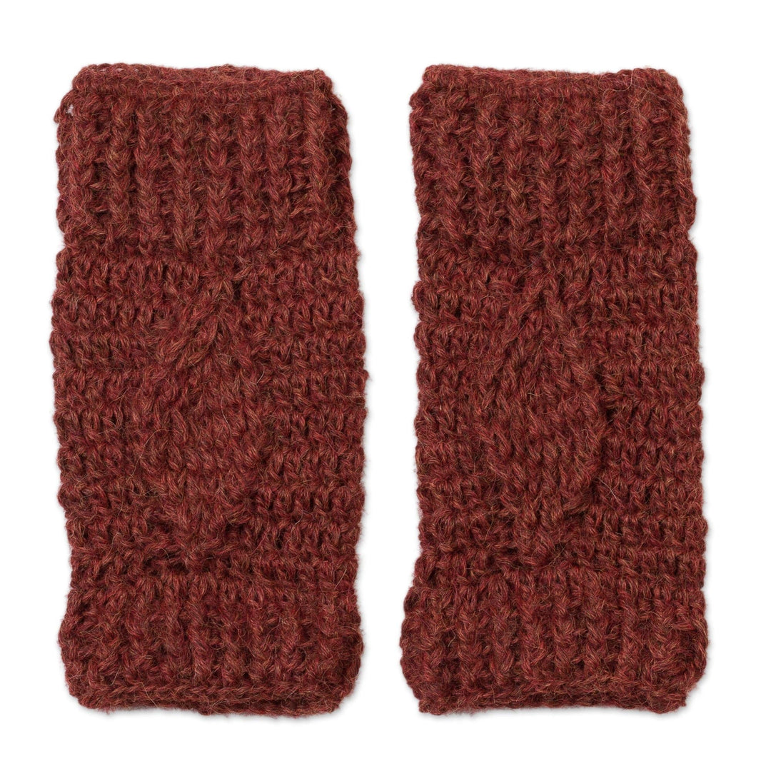 Hand-Crocheted 100% Alpaca Fingerless Mitts in Russet - Russet Dream