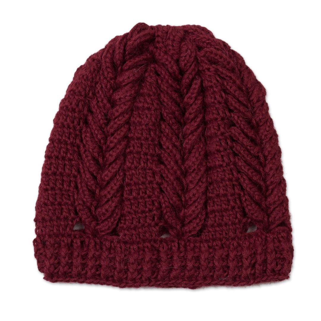 Patterned 100% Alpaca Hat in Wine from Peru - Patterned Style