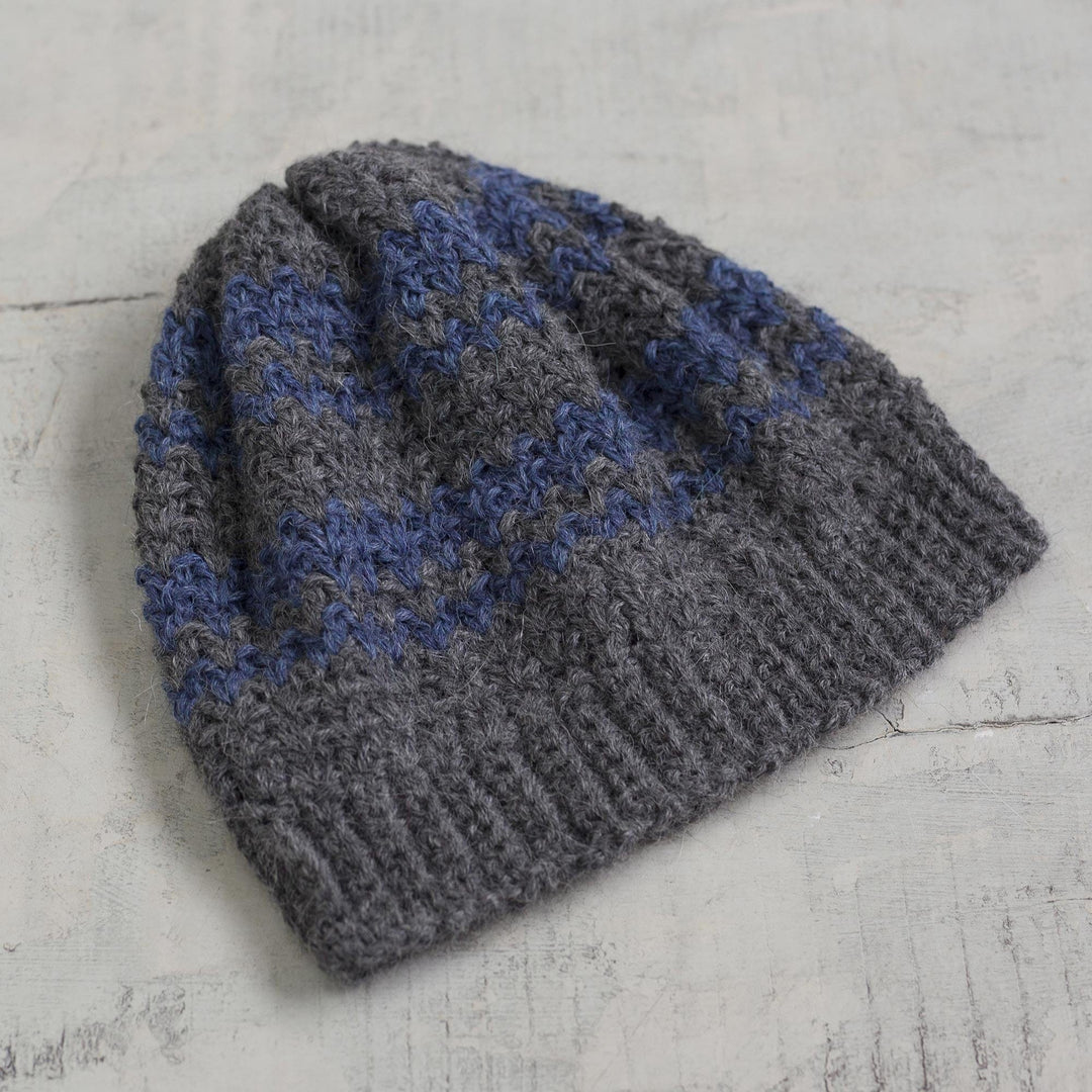 Striped Azure and Graphite 100% Alpaca Hat from Peru - Bold Adventure