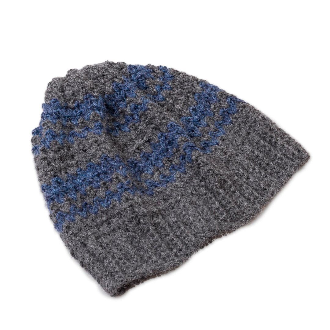 Striped Azure and Graphite 100% Alpaca Hat from Peru - Bold Adventure