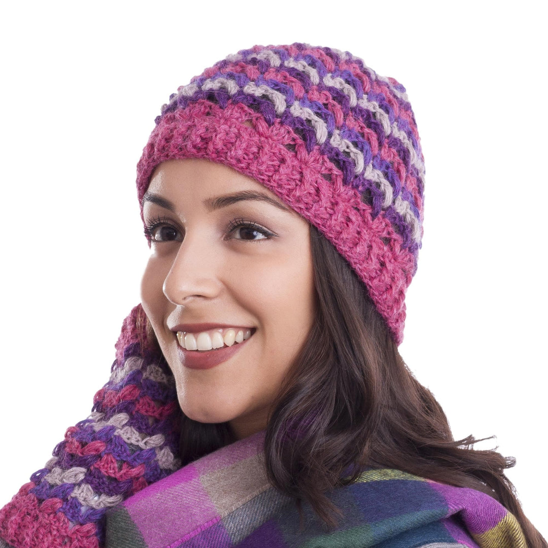 Striped 100% Alpaca Crocheted Hat from Peru - Striped Dream