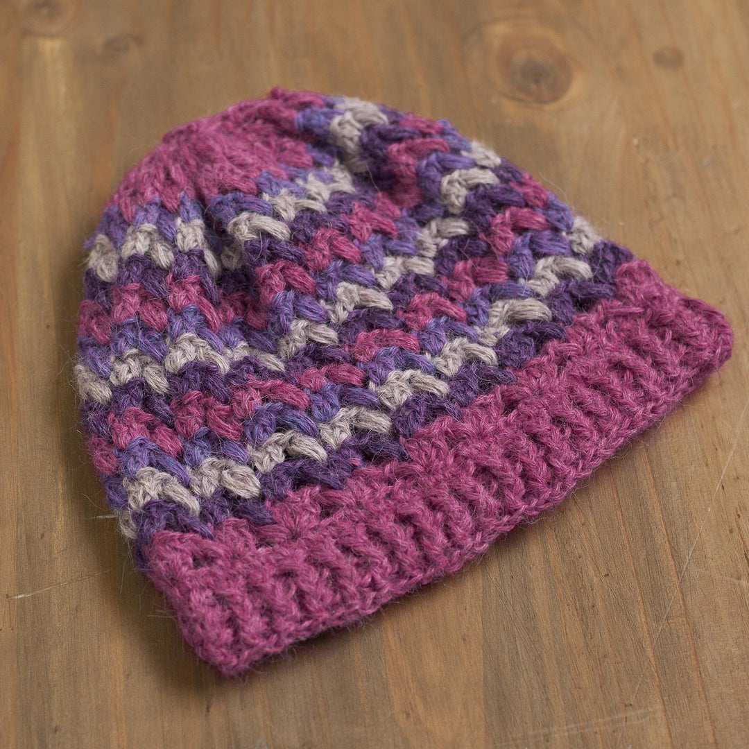 Striped 100% Alpaca Crocheted Hat from Peru - Striped Dream