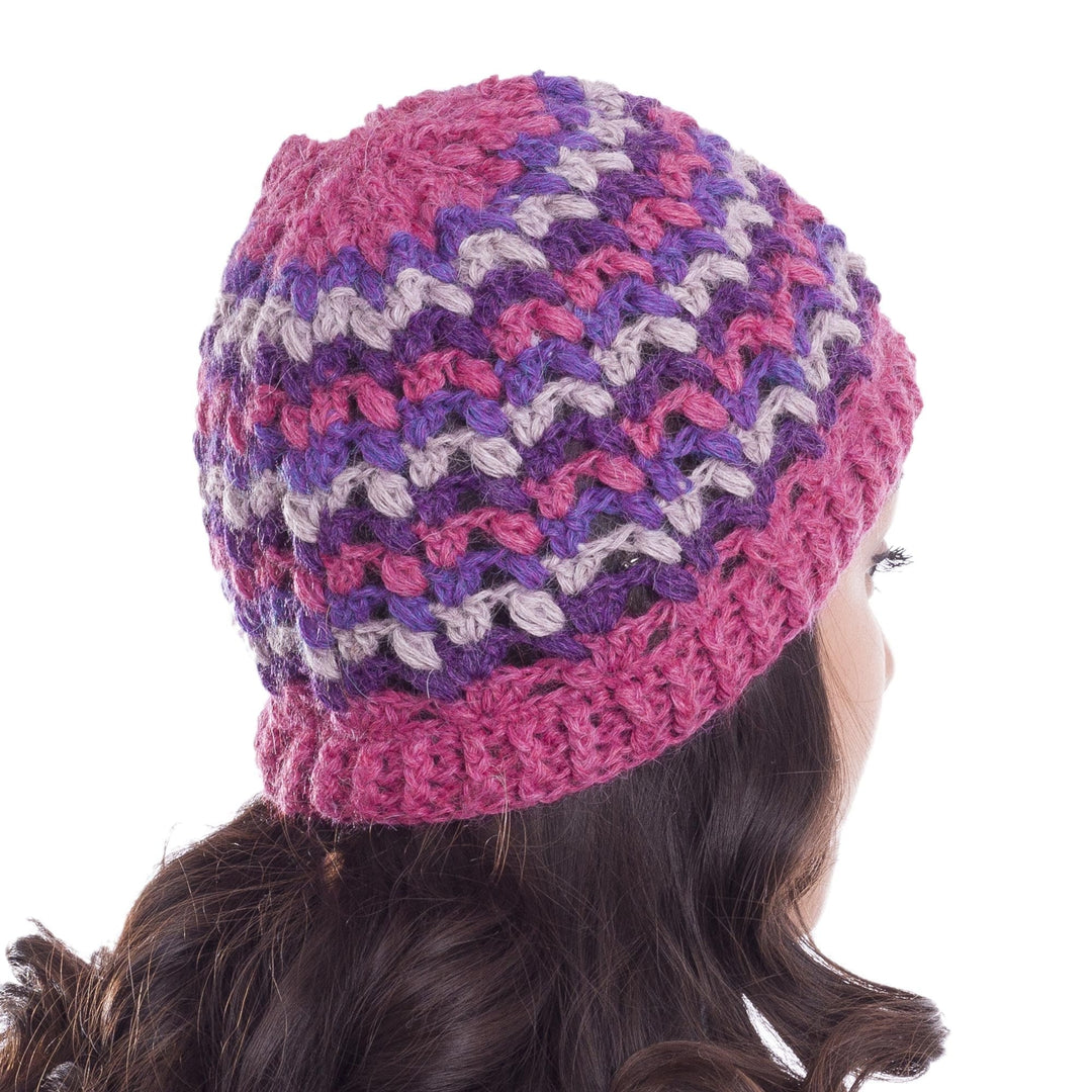 Striped 100% Alpaca Crocheted Hat from Peru - Striped Dream