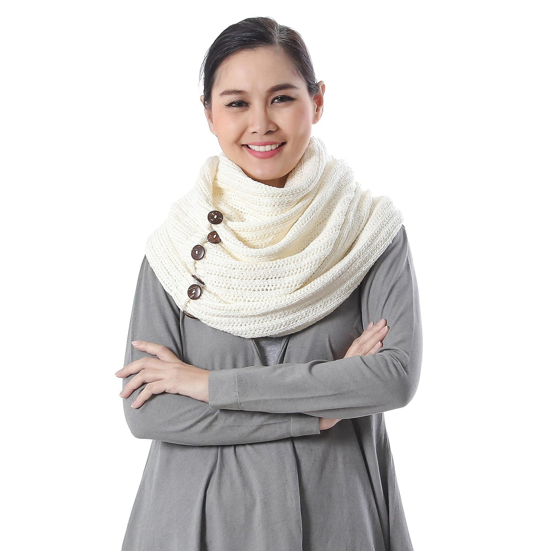 Knit Cotton Convertible Scarf in Snow White from Thailand - Dreamscape in Snow White