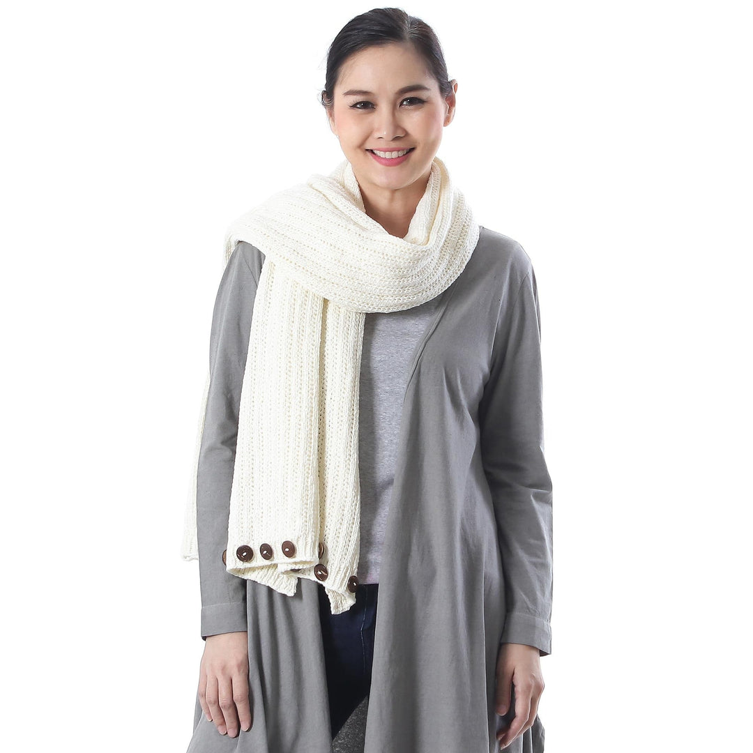 Knit Cotton Convertible Scarf in Snow White from Thailand - Dreamscape in Snow White