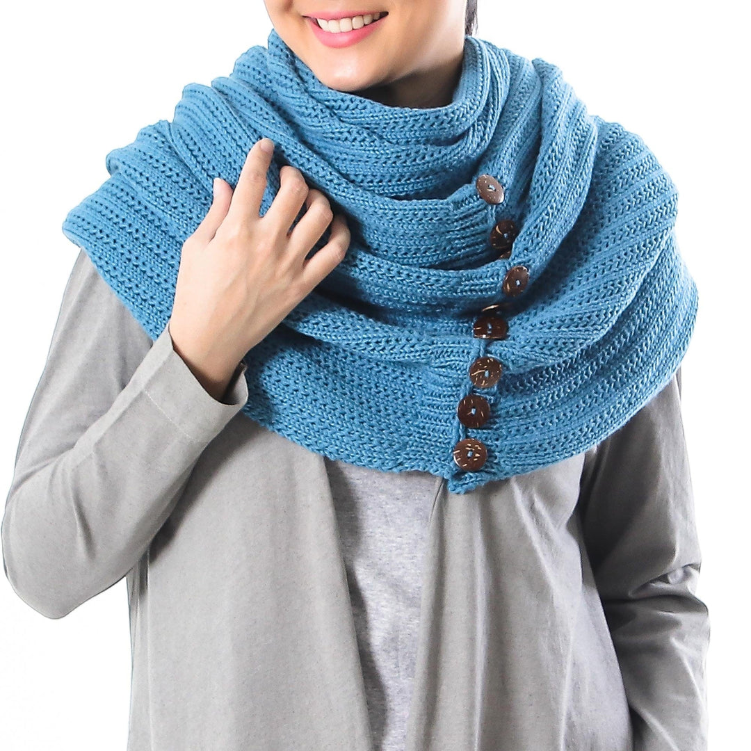 Knit Cotton Convertible Scarf in Teal from Thailand - Dreamscape in Teal
