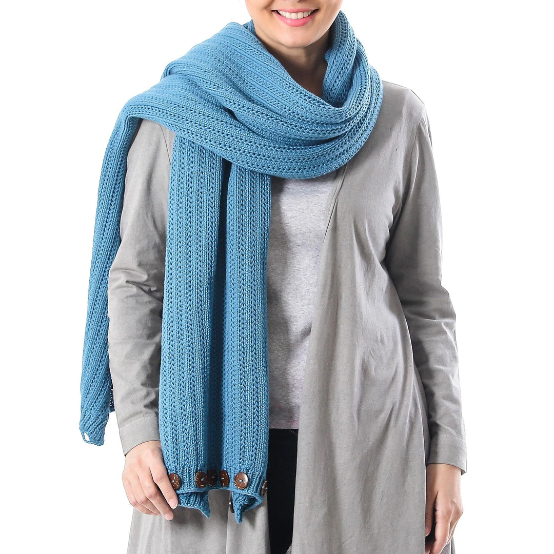 Knit Cotton Convertible Scarf in Teal from Thailand - Dreamscape in Teal