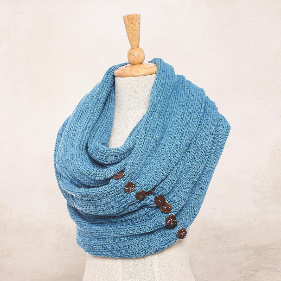 Knit Cotton Convertible Scarf in Teal from Thailand - Dreamscape in Teal
