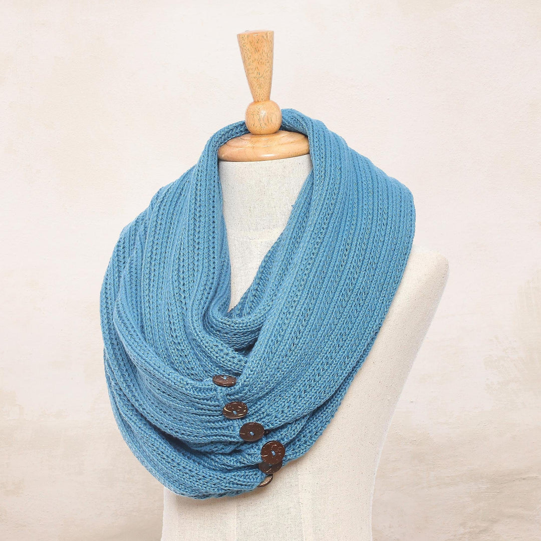 Knit Cotton Convertible Scarf in Teal from Thailand - Dreamscape in Teal