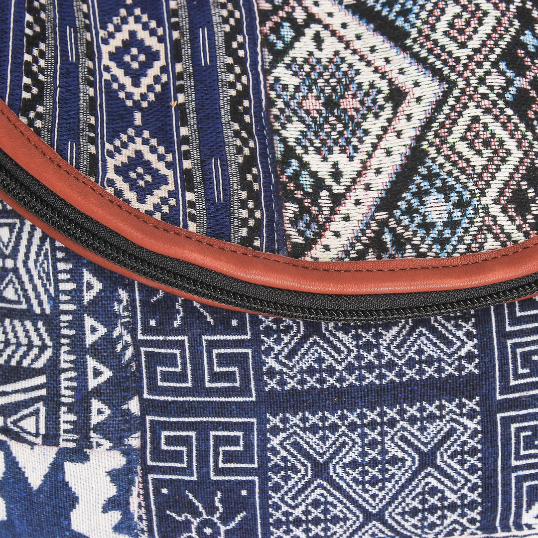 Leather Accented Patchwork Cotton Blend Sling from Thailand - Lanna Patchwork