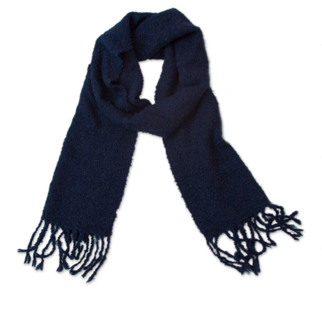 Alpaca Blend Wrap Scarf in Solid Indigo from Peru - Indigo Ocean