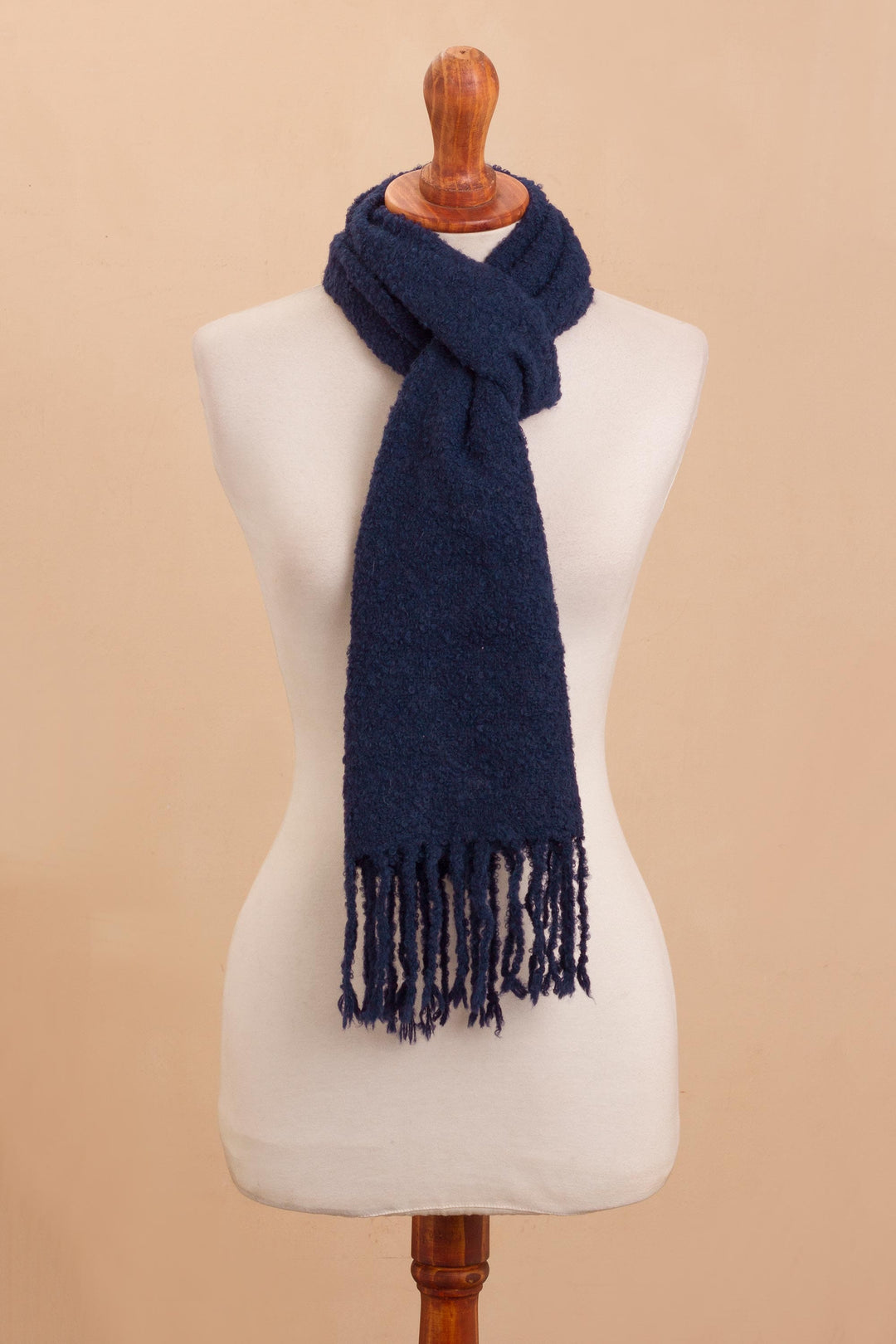 Alpaca Blend Wrap Scarf in Solid Indigo from Peru - Indigo Ocean