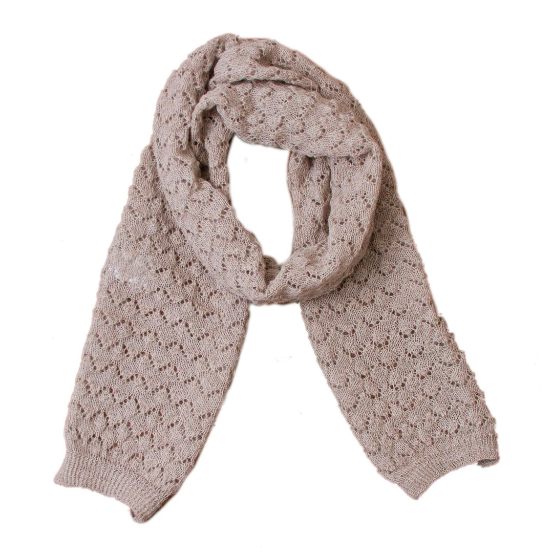 Knit 100% Alpaca Wrap Scarf in Taupe from Peru - Taupe Wind