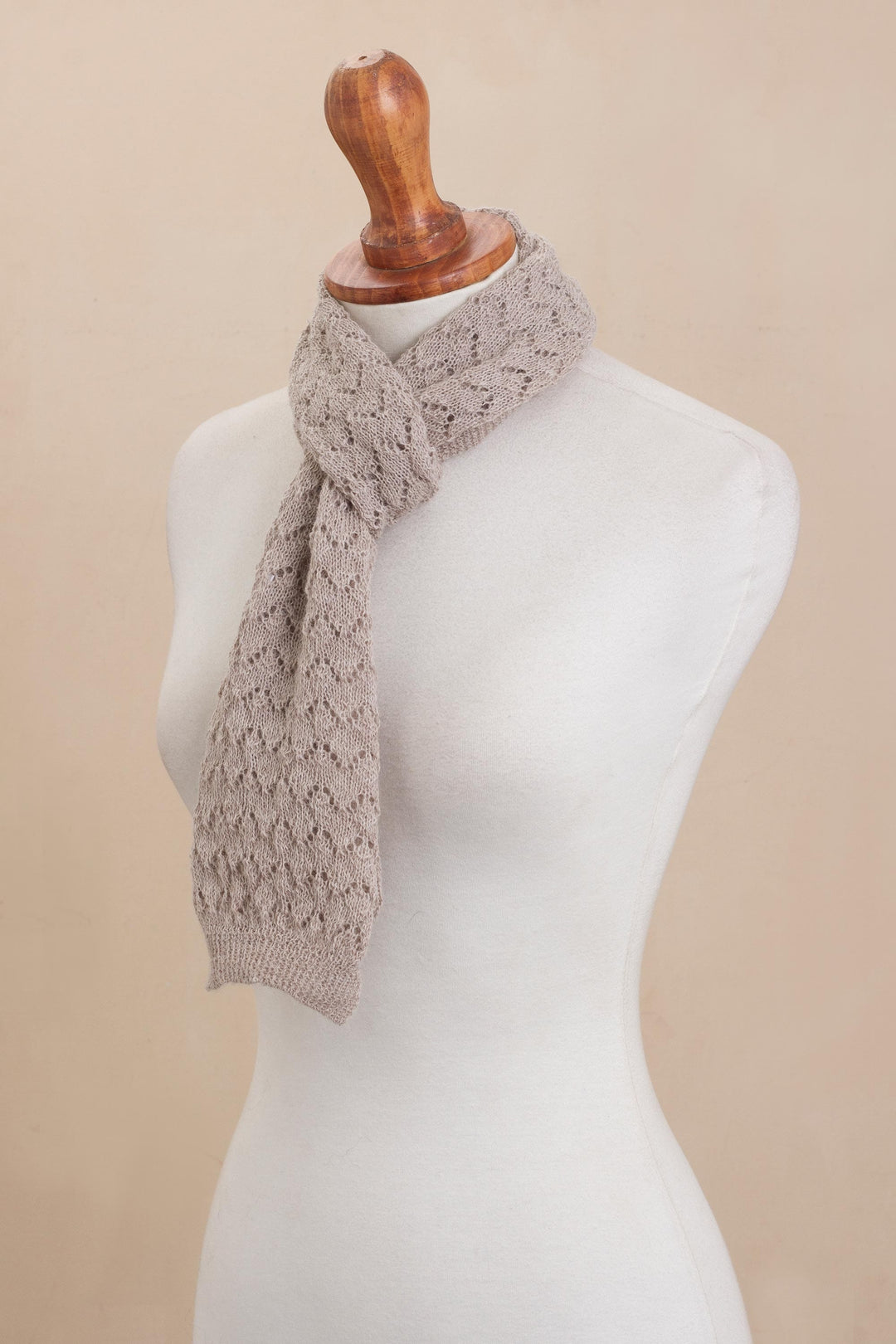 Knit 100% Alpaca Wrap Scarf in Taupe from Peru - Taupe Wind