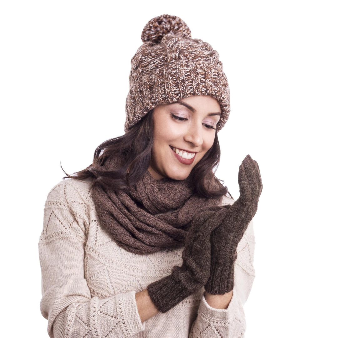 Hand-Knit 100% Alpaca Gloves in Mahogany from Peru - Winter Walk in Mahogany