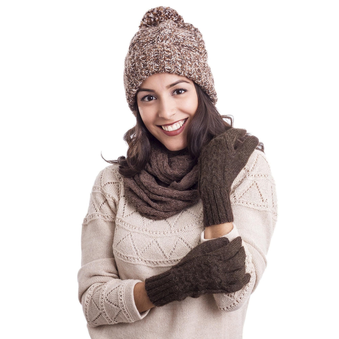 Hand-Knit 100% Alpaca Gloves in Mahogany from Peru - Winter Walk in Mahogany
