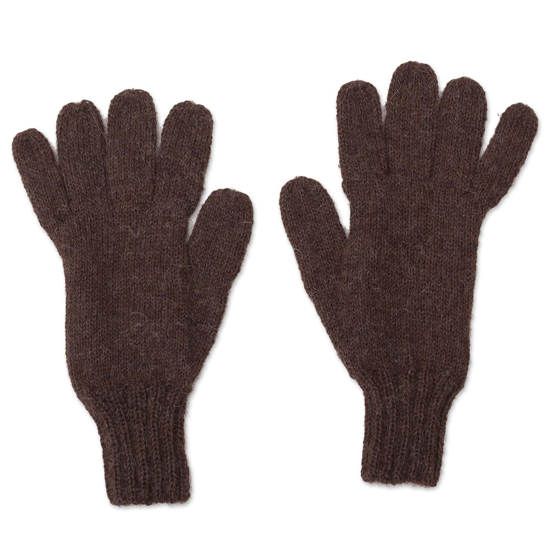Hand-Knit 100% Alpaca Gloves in Mahogany from Peru - Winter Walk in Mahogany
