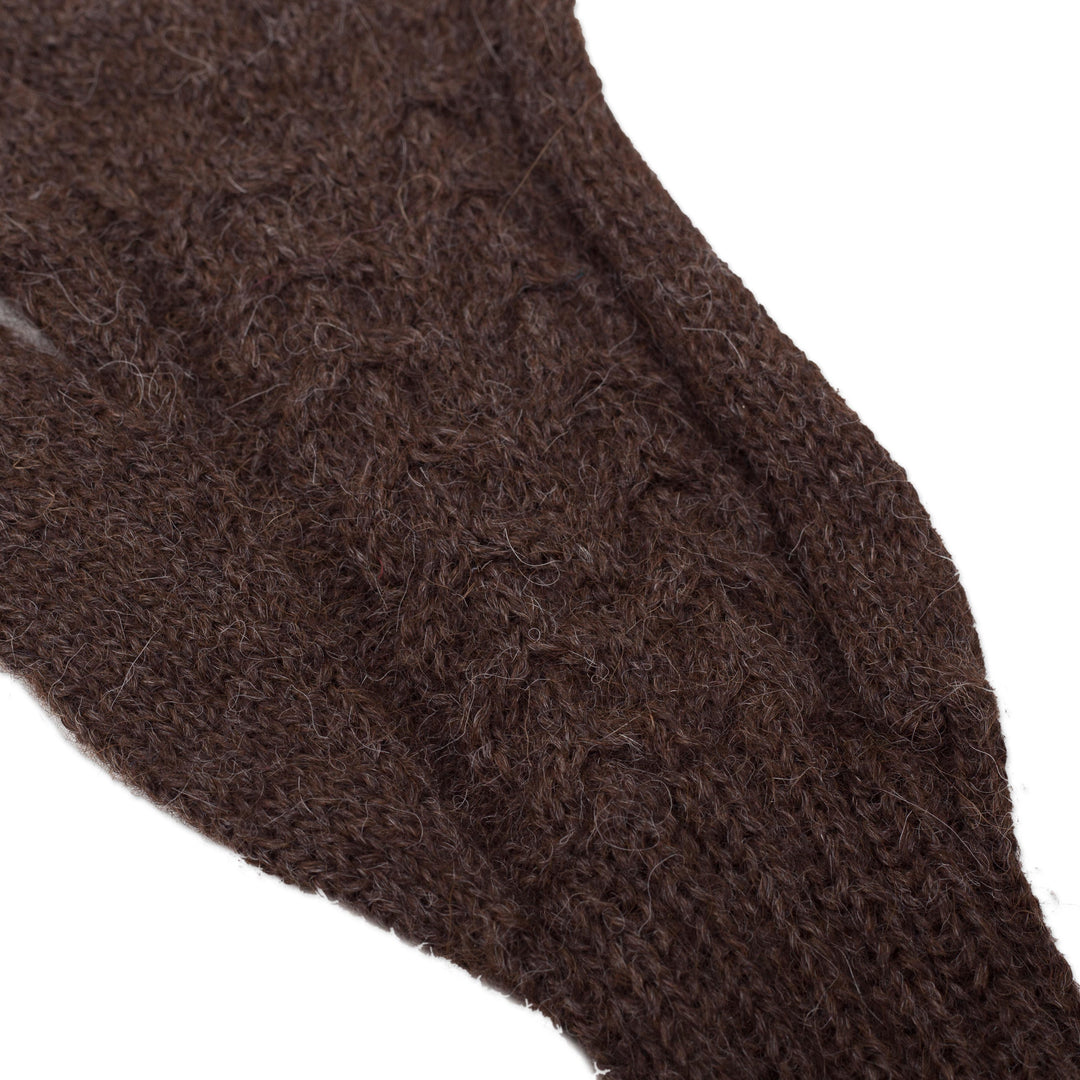 Hand-Knit 100% Alpaca Gloves in Mahogany from Peru - Winter Walk in Mahogany