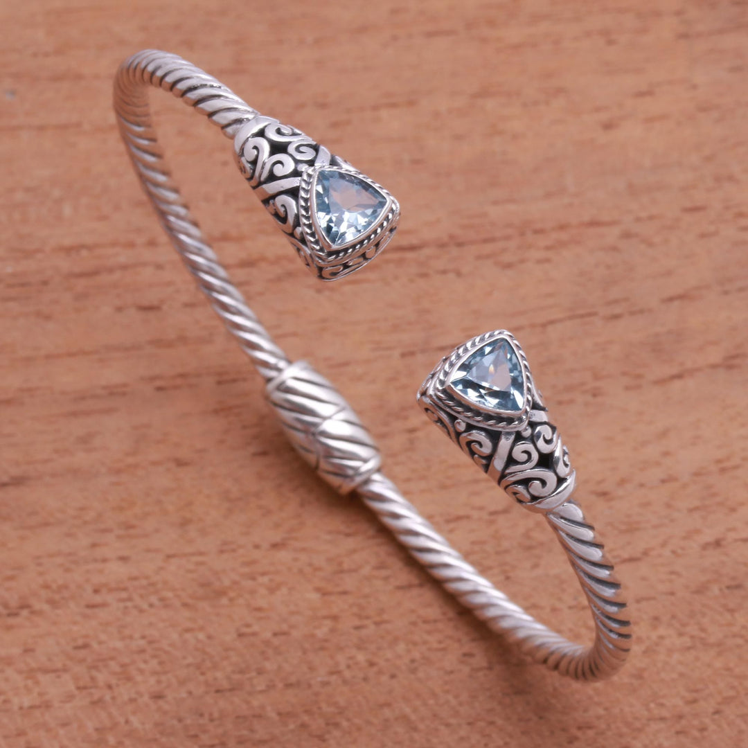 Handcrafted Blue Topaz and Sterling Silver Cuff Bracelet - Sky Hint