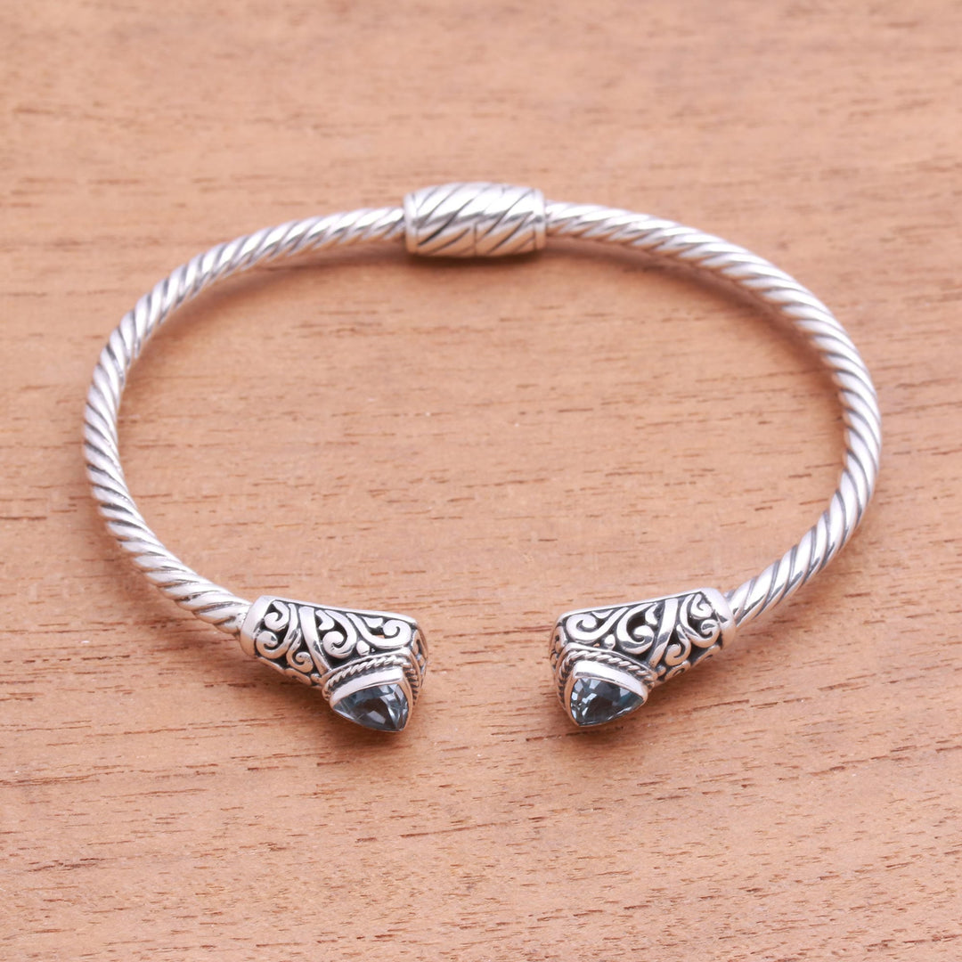 Handcrafted Blue Topaz and Sterling Silver Cuff Bracelet - Sky Hint