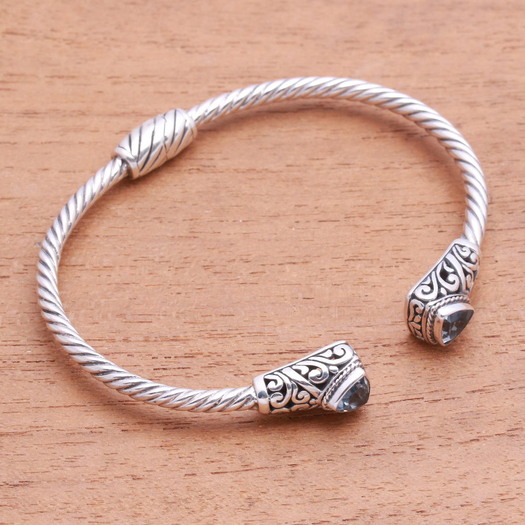 Handcrafted Blue Topaz and Sterling Silver Cuff Bracelet - Sky Hint